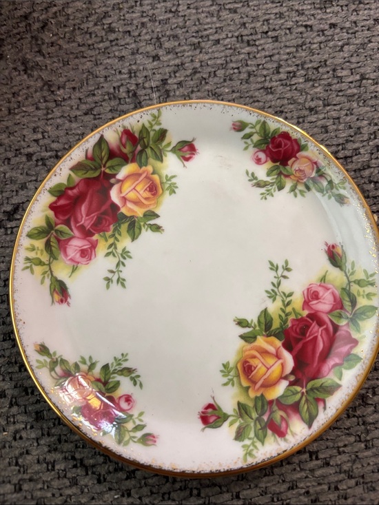 Royal Albert Other - Royal Albert Gold-Trimmed Rose Butter Plate in Pink, Yellow and Green
